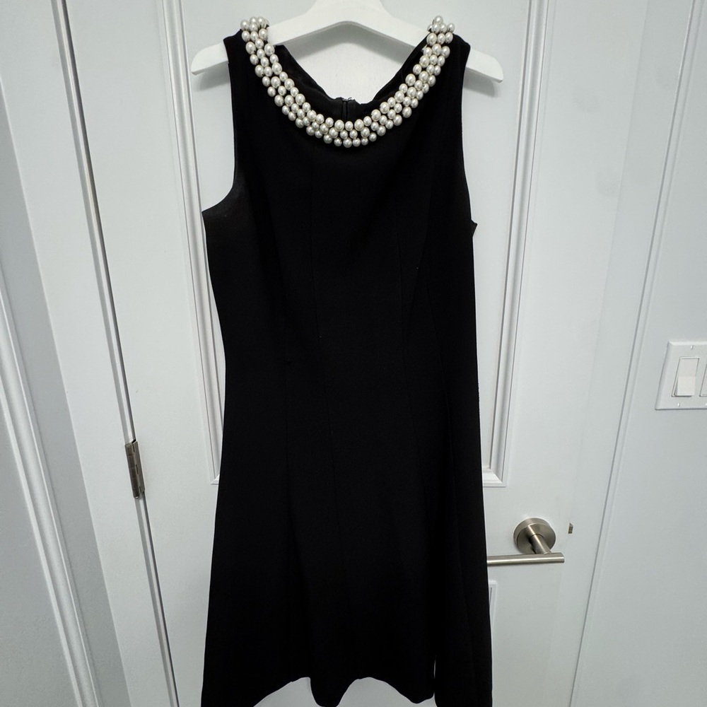 Karl Lagerfeld Paris Elegant Black Dress with Pearl Detailing